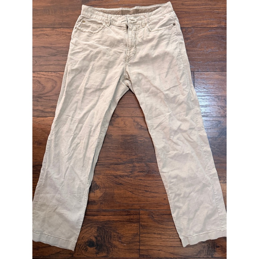 Tommy Bahama Relax Mens Beige Linen Cotton Blend Straight Leg Pants Size 32